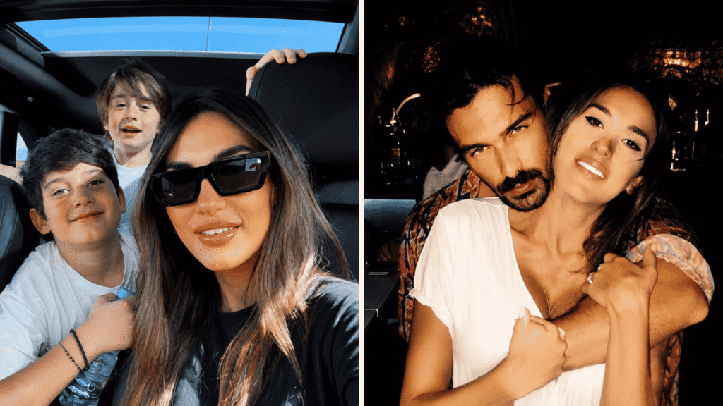 Rouba Saadeh with her children and a past photo with Michele Morrone